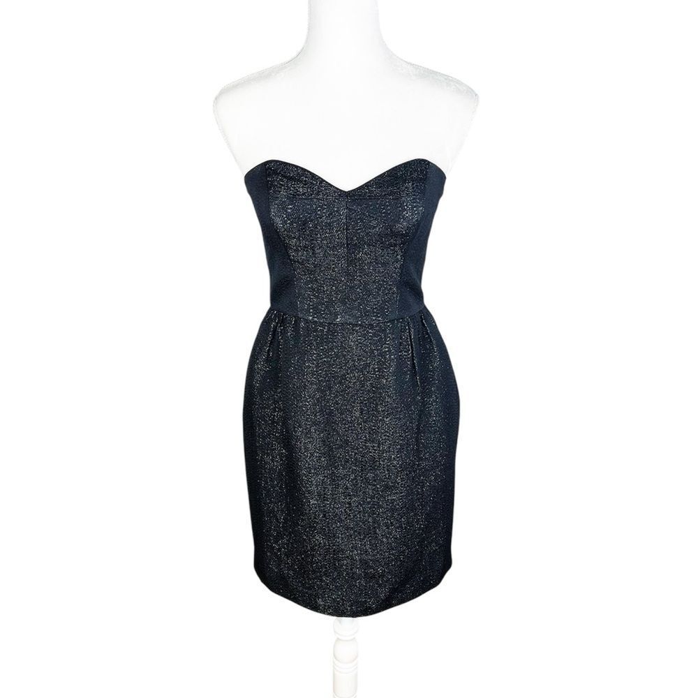 Milly Black Metallic Strapless Fit & Flare Cocktail Dress with Pockets Size 4